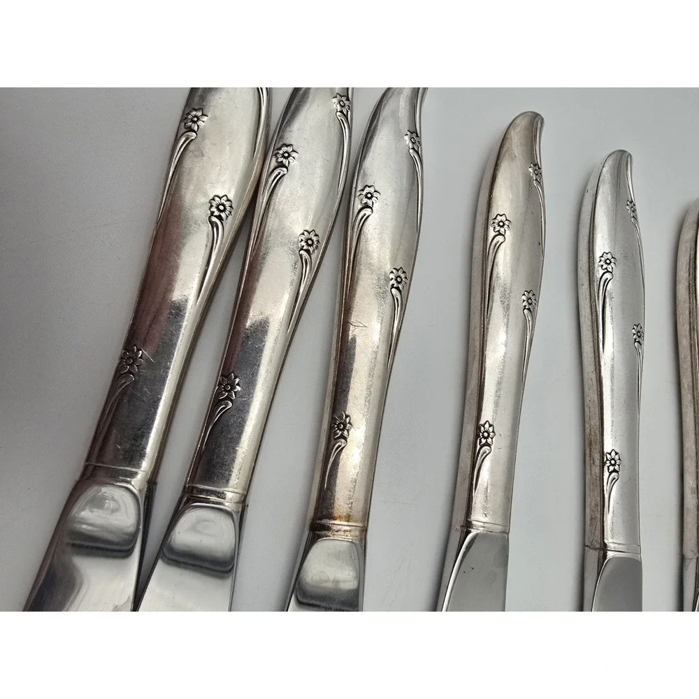 Oneida Community Silver Flower Silverplate Knives Dinner Table  Vintage Set Of 8